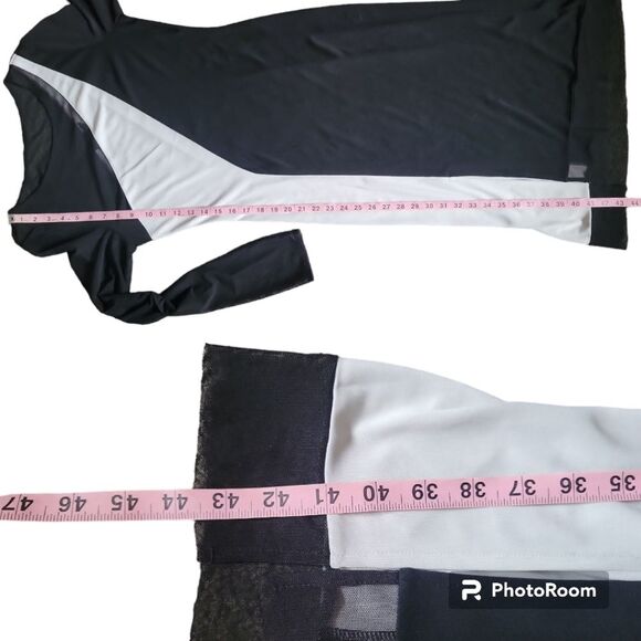 BCBGMAXAZARIA Black&White Mesh Sleeve Dress - M - Picture 9 of 10